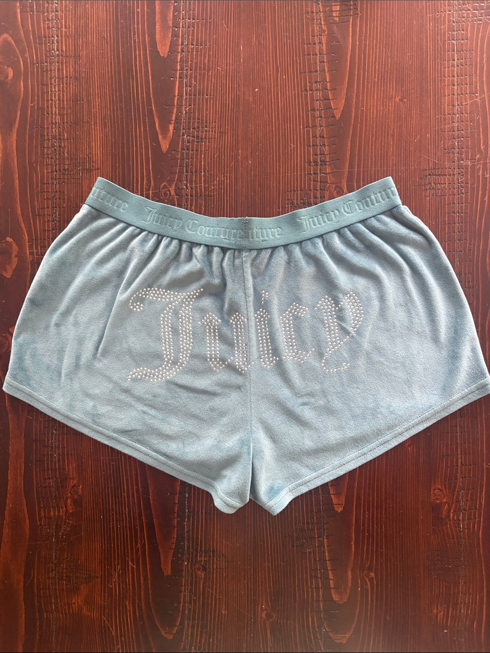 Juicy Couture Teal Blue Velvet Rhinestone Logo Shorts